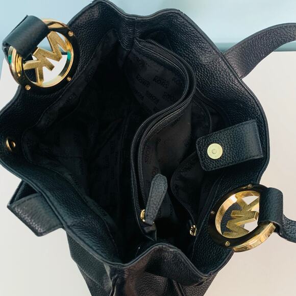 Michael Kors Black Leather Purse with Gold Initials - Picture 5 of 8